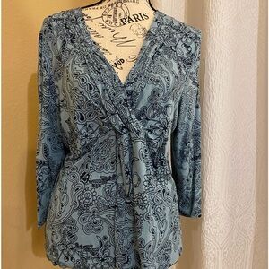 Floral Blue Wrap Top